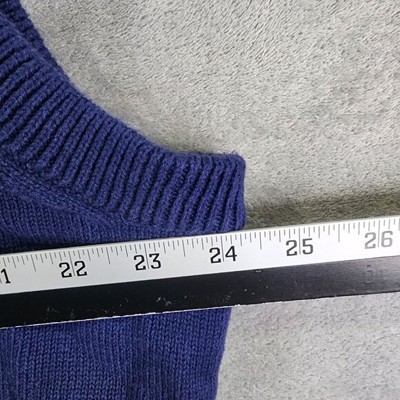 Mens Chaps Blue Knitted Vest Jacket Brown Suede Accents Full Zip Sleeveless XXL - Picture 8 of 10